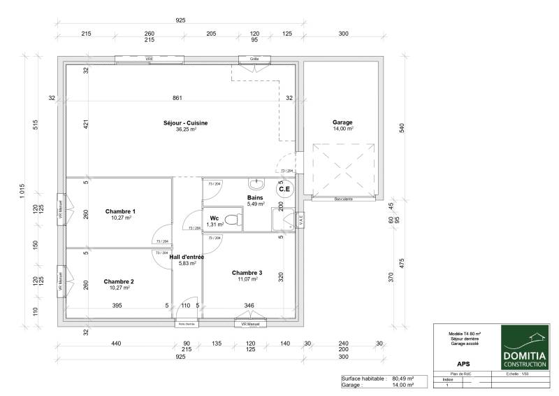 Maison plain-pied 3 chambres sur terrain de 400 m² Les Aires à proximité de Bédarieux et Lamalou-les-Bains