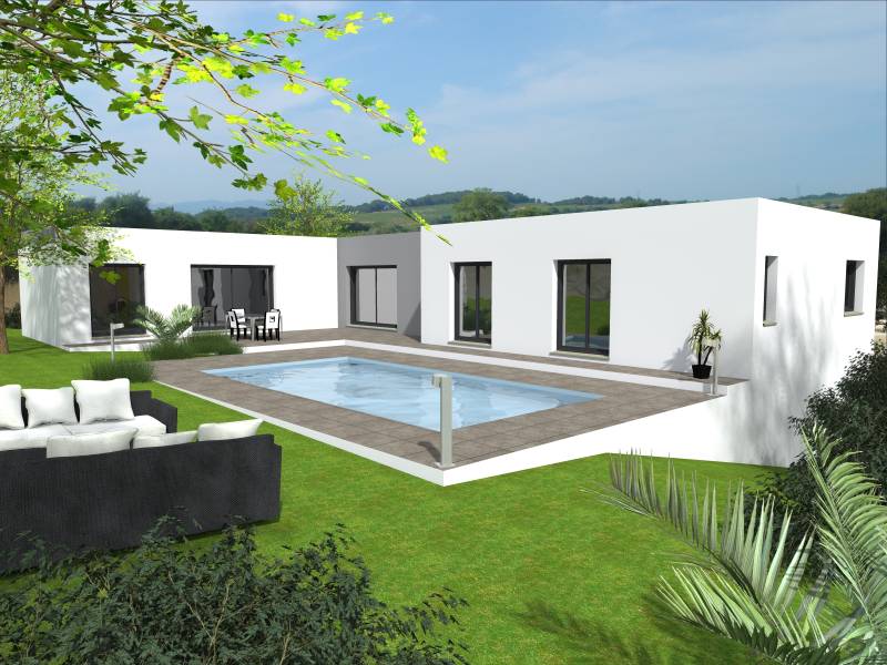 grande maison contemporaine en L à toiture terrasse avec sous-sol partiel ou intégral dans l'Hérault