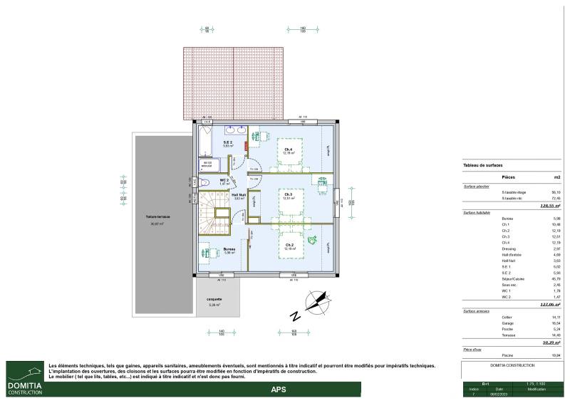 Maison contemporaine à toiture tuile avec un bureau, 4 chambres dont une suite parentale au rez-de-chaussée, grand cellier et garage