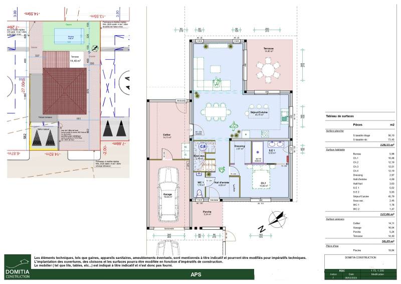 Maison contemporaine à toiture tuile avec un bureau, 4 chambres dont une suite parentale au rez-de-chaussée, grand cellier et garage