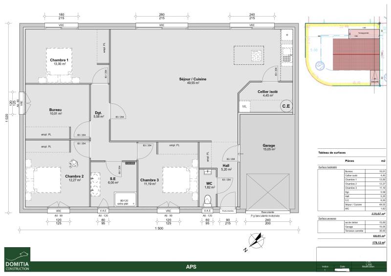 BASSAN : Maison plain-pied de 119 m² avec 3 chambres et 1 bureau sur terrain de 370 m² proche Béziers