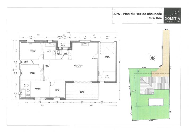 ALIGNAN DU VENT : Maison plain-pied en L avec suite parentale, bureau, 2 chambres et cellier sur terrain de 402 m² proche Pézenas, Béziers et A75