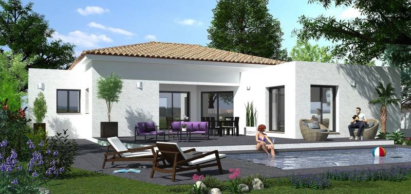 Maison contemporaine avec toiture tuiles et toiture terrasse, 4 chambres dont une suite parentale dans l'Hérault