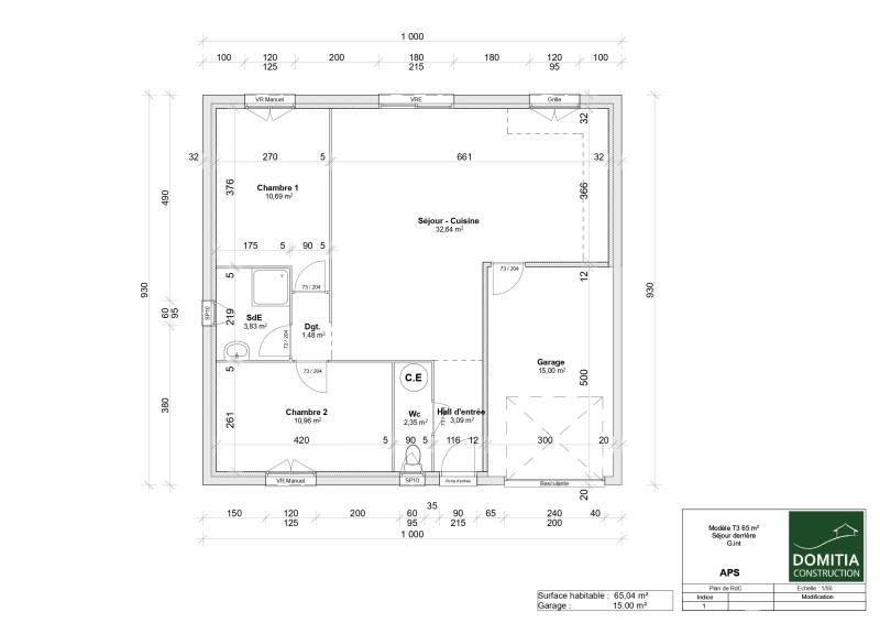 Maison contemporaine plain-pied 2 chambres avec ou sans garage sur terrain de 441 m² à CAZEDARNES, village situé entre Béziers et Narbonne