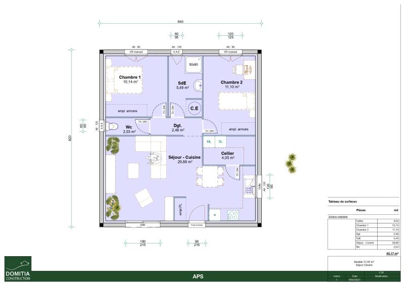 Maison contemporaine plain-pied 2 chambres avec ou sans garage sur terrain de 441 m² à CAZEDARNES, village situé entre Béziers et Narbonne