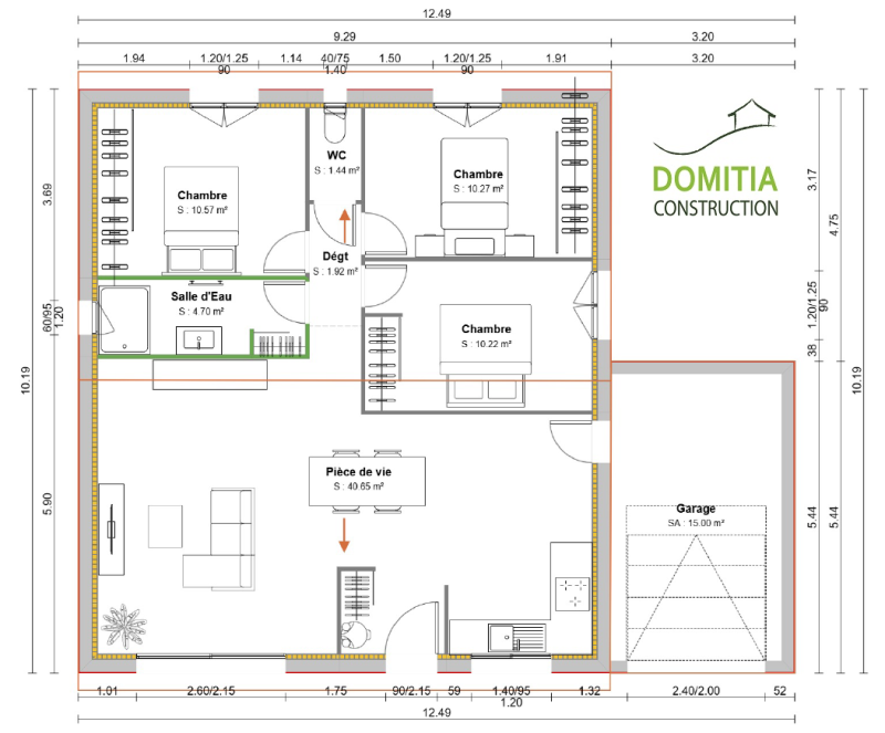 Maison plain-pied avec 3 chambres et garage accolé, au style traditionnel ou contemporain