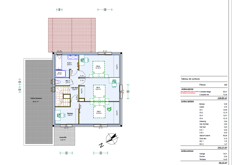AGDE : Villa contemporaine à étage avec 4 chambres dont une suite parentale au rez-de-chaussée, grande pièce à vivre lumineuse sur terrain de 702 m²
