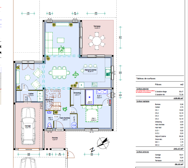 AGDE : Villa contemporaine à étage avec 4 chambres dont une suite parentale au rez-de-chaussée, grande pièce à vivre lumineuse sur terrain de 702 m²