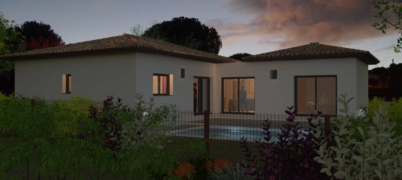 Maison plain-pied en L contemporaine avec 3 chambres et une suite parentale