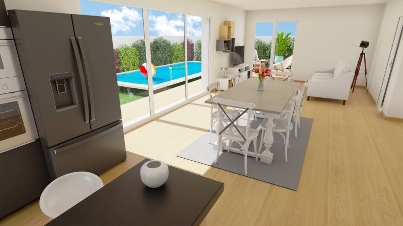 Maison plain-pied contemporaine avec 3 chambres dont une suite parentale et garage sur terrain de 351 m² à MARSEILLAN, proche Agde, Sète, Béziers et Montpellier