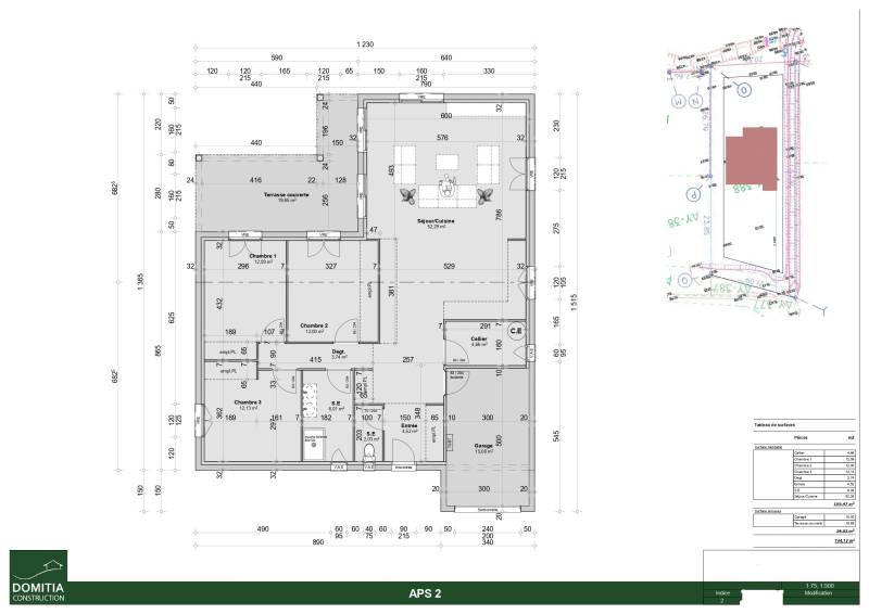 Maison plain-pied en L de 109 m² avec garage, cellier et terrasse couverte