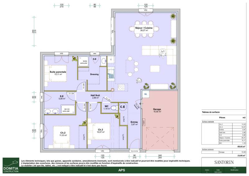 Maison plain-pied en L au style contemporain ou traditionnel avec suite parentale