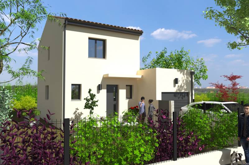 Maison contemporaine avec 3 chambres dont une suite parentale au rez-de-chaussée sur terrain de 425 m² à FLORENSAC proche Agde, Marseillan, Etang de Thau et Béziers
