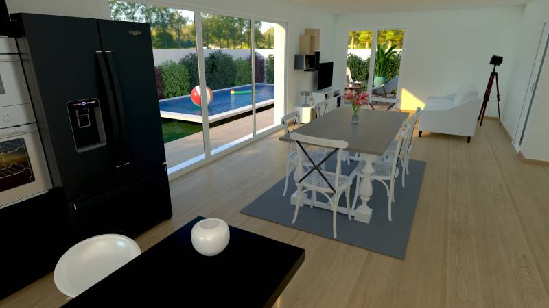 Maison plain-pied contemporaine de 96 m² habitable + garage, avec 3 chambres dont une suite parentale